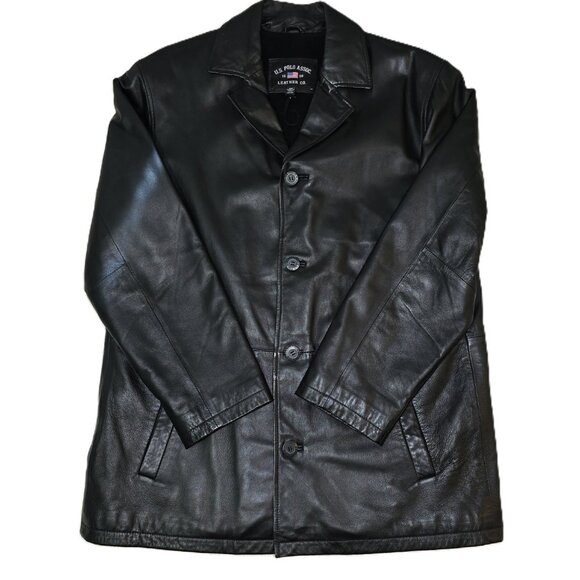 U.S. Polo Assn. Black Leather Jacket Men's Medium Outerwear Quilted Lining - Picture 7 of 16